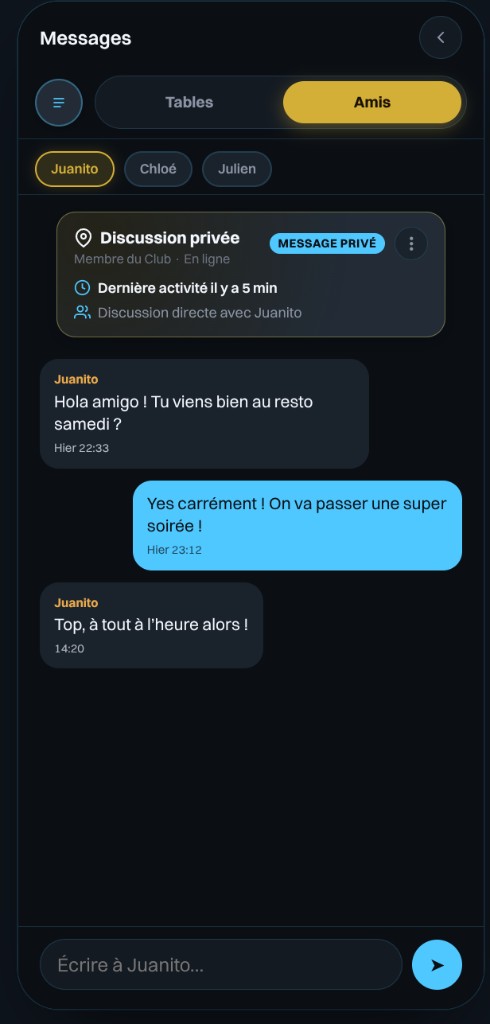 Messages · discussion privée avec un ami